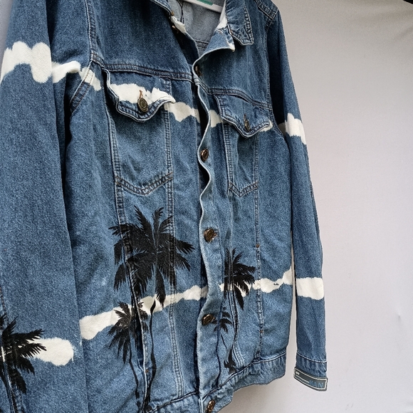 NWOT MAN blue denim palm tree Jean jacket size 2XL - Picture 6 of 9